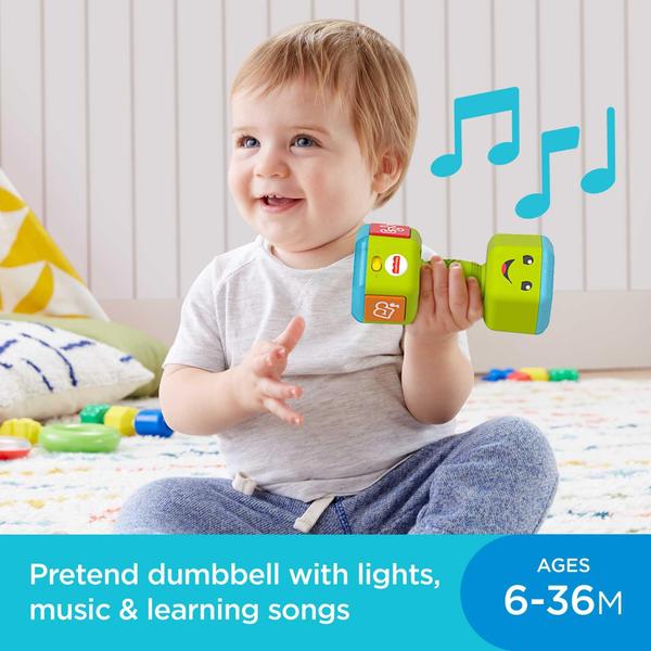 Imagem de Fisher-Price Laugh & Learn Countin' Reps Dumbbell chocalho brinquedo com música, luzes e conteúdo de aprendizagem para bebês e crianças de 6 a 36 meses