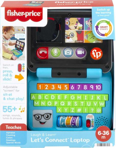 Imagem de Fisher-Price Laugh & Learn Let's Connect Laptop, brinquedo eletrônico com luzes, música e conteúdo de aprendizagem de estágios inteligentes para bebês e crianças pequenas