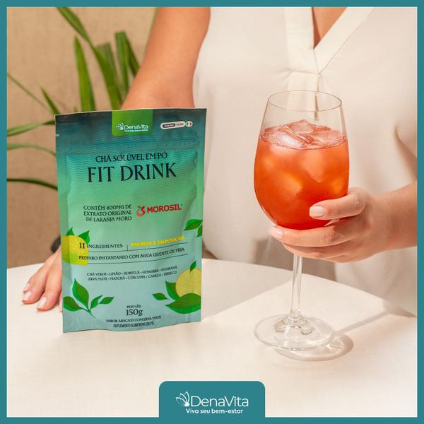 Imagem de Fit Drink Chá Solúvel Em Pó - Extrato de Laranja Moro + Hibisco + Erva Mate + Matchá + Chá Verde - Denavita