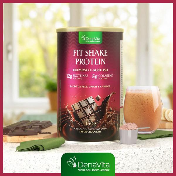 Imagem de Fit Shake Protein, Shake Proteico, Proteínas, Colágeno Hidrolisado e Cromo, Substituto de Refeições, Denavita