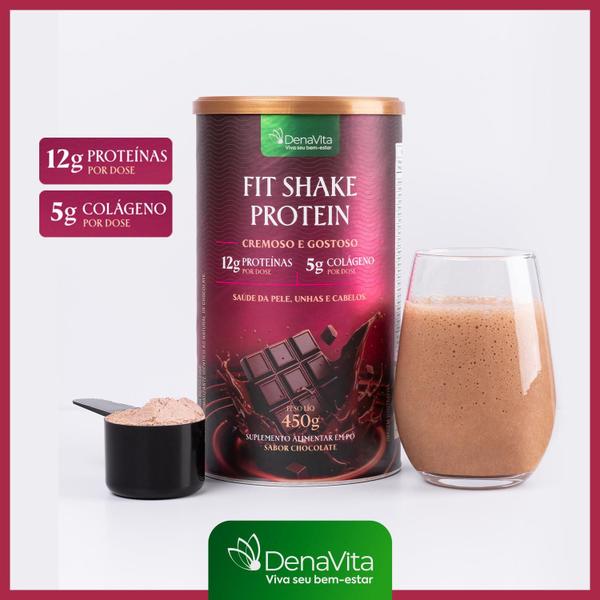 Imagem de Fit Shake Protein, Shake Proteico, Proteínas, Colágeno Hidrolisado e Cromo, Substituto de Refeições, Denavita