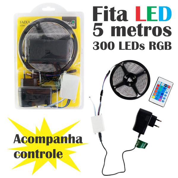 Imagem de Fita 300 LED Pisca Pisca 5 Metros Controle 5 Cores Flexivel