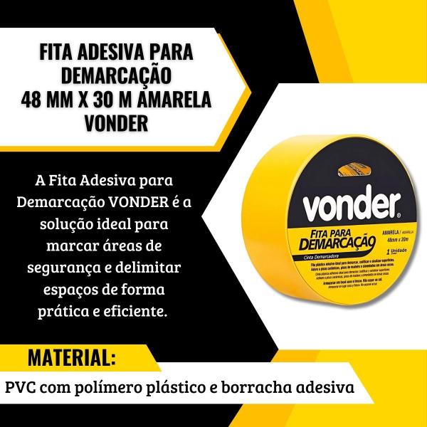 Imagem de Fita Adesiva Pvc 30 Metros Demarcação De Solo Cor Amarelo - Vonder