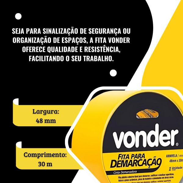 Imagem de Fita Adesiva Pvc 30 Metros Demarcação De Solo Cor Amarelo - Vonder