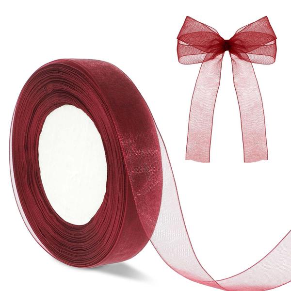 Imagem de Fita Aeaocvo Organza Sheer Red 45m x 2,1 cm para embrulho de presente