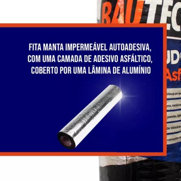 Imagem de Fita Asfáltica Adesiva Aluminio Trincas Laje Telhado Vazamentos Telha Veda Tudo 10cmx10m Bautech