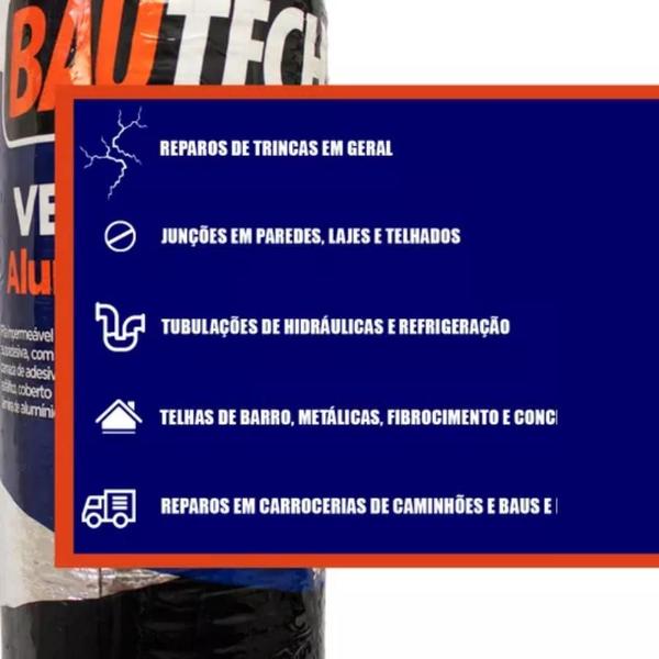 Imagem de Fita Asfáltica Adesiva Aluminio Trincas Laje Telhado Vazamentos Telha Veda Tudo 20cmx10m Bautech