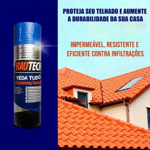 Imagem de Fita Asfáltica Adesiva Aluminio Trincas Laje Telhado Vazamentos Telha Veda Tudo 90cmx10m Bautech