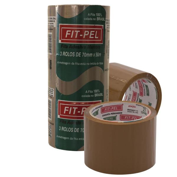 Imagem de Fita Auto Adesiva Marrom Fit-Pel 70mmx50m Kit c/ 6 Rolos