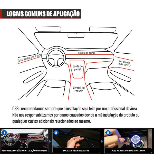 Imagem de Fita Barra Led P/ Painel RGB Chevrolet S10 2011 2012 2013 2014 2015 2016 5m Metros Flexível Tunning Top 5m Metros Troca Cor Tomada Conector USB