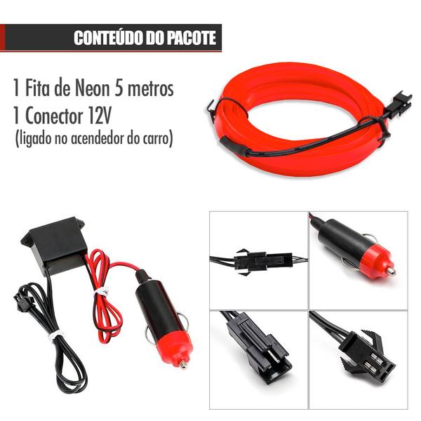 Imagem de Fita Barra Led P/ Painel Vermelho Alaranjado Fiat Grand Siena 5m Metros Flexível Tunning Top