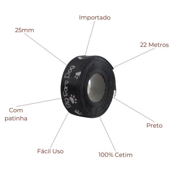 Imagem de Fita Big Ears Dog 25mm Em Cetim Com 22 Metros