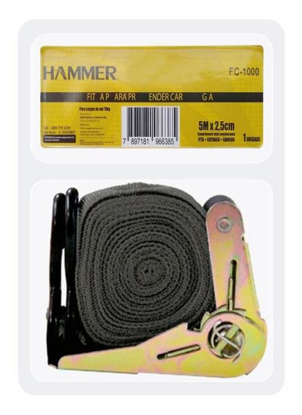 Fita Cinta Com Catraca Para Amarração Carga Prancha 5M 70Kg - Hammer Imagem de Fita Cinta Com Catraca Para Amarração Carga Prancha 5M 70Kg