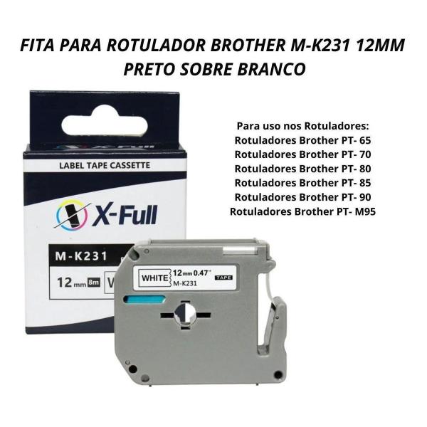 Imagem de Fita Compatível Brother M231 Mk231 12mm Pt 80 70 com 8 Metro