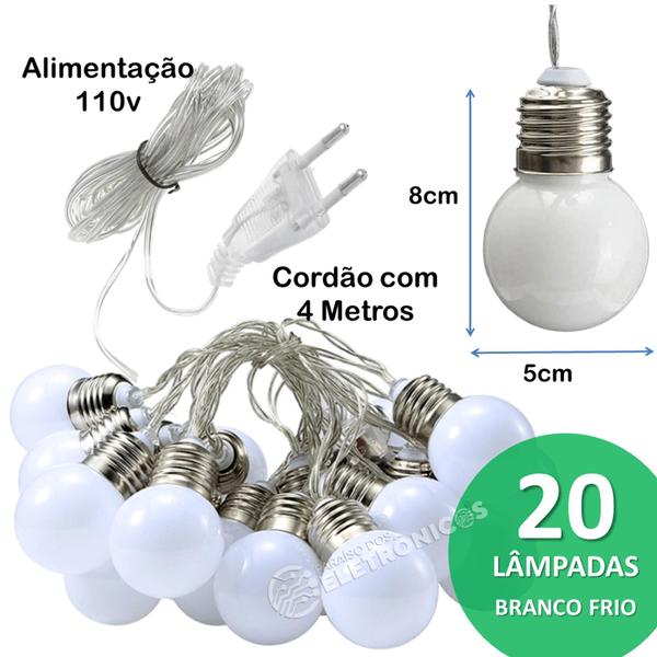 Imagem de Fita Cordão De Lâmpadas 20 Led Bolinhas Branco-frio 4mts Super Bilhante Natal - 801