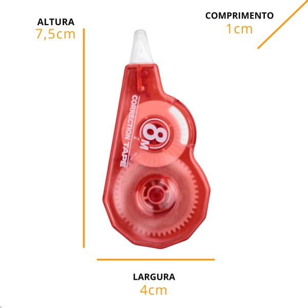 Imagem de Fita Corretiva 8 Metros Com Tampa Escolar Não Borra