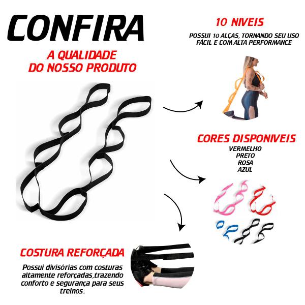 Imagem de Fita De Alongamento Pilates Com 10 alças Faixa De Yoga Funcional Fisioterapia Cinto Fita Suporte Pé Ginastica