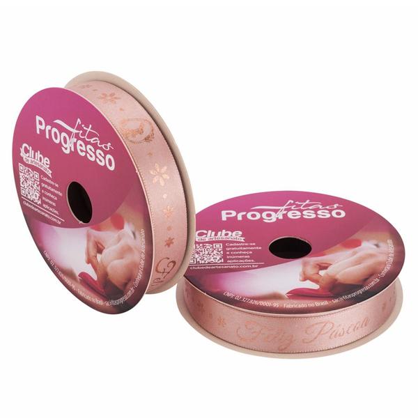 Imagem de Fita de Cetim 15mm x 10m Feliz Páscoa Rose Gold ECF003H Cor 446 - 1 unidade - Fitas Progresso - Rizzo