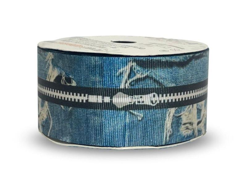 Fita De Gorgurão Estampada 38mm Cinderela - Jeans Com Ziper - Cinderela Fitas Imagem de Fita De Gorgurão Estampada 38mm Cinderela - Jeans Com Ziper - Cinderela Fitas