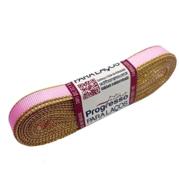 Fita de Gorgurão GLD 10mm Borda Dourada Progresso N02 10m - Fitas Progresso Imagem de Fita de Gorgurão GLD 10mm Borda Dourada Progresso N02 10m