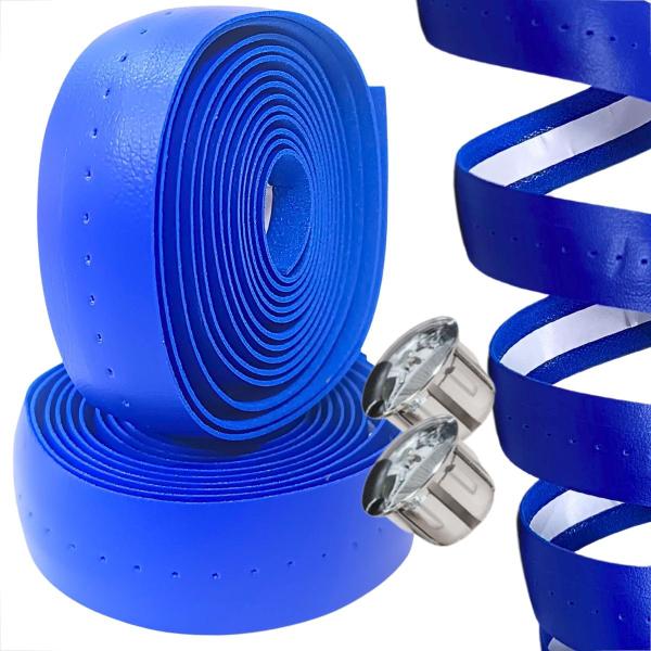 Imagem de Fita De Guidão Speed Bike Caloi 10 Bicicleta Ciclismo Macia Par 2 Plugs Azul EVA Super Macia Confortável Com Furos Absorção Impacto Antiderrapante