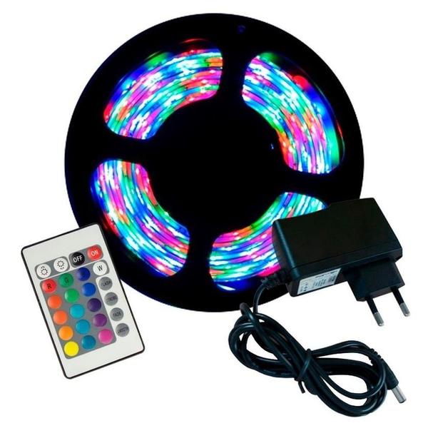 Imagem de Fita de LED 5050 IP20 Sem Silicone RGB Rolo 5m com Controle (Colorida/Challenge) + Fonte