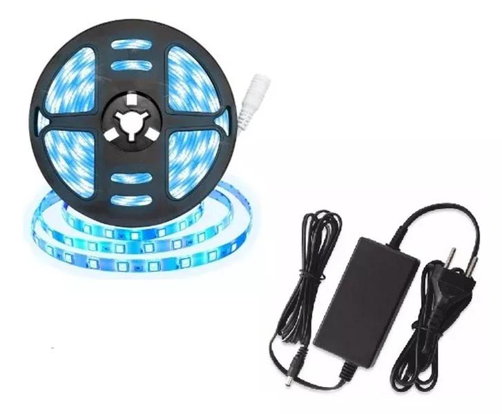 Fita De Led 5050 Luz Azul 5m Alta Intensidade+fonte 5a - Top Leds Imagem de Fita De Led 5050 Luz Azul 5m Alta Intensidade+fonte 5a