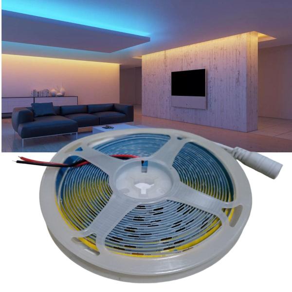 Imagem de Fita De Led Cob Flexível Adesiva Com Iluminação Luz Linear De 5M 12V IP20 320 Leds/M De 8MM Com Fonte Para Decorações