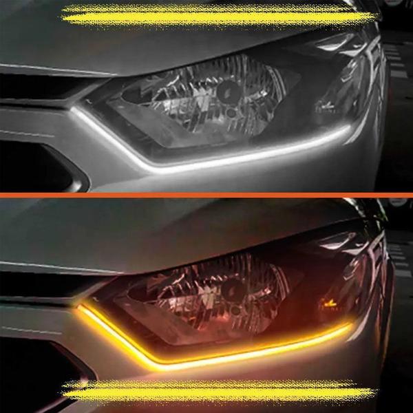 Imagem de Fita de LED DRL Chevrolet Prisma Dual Color Universal 3000K 6000K 12V 6,8W Farol e Seta Luz Diurna Daylight 60cm