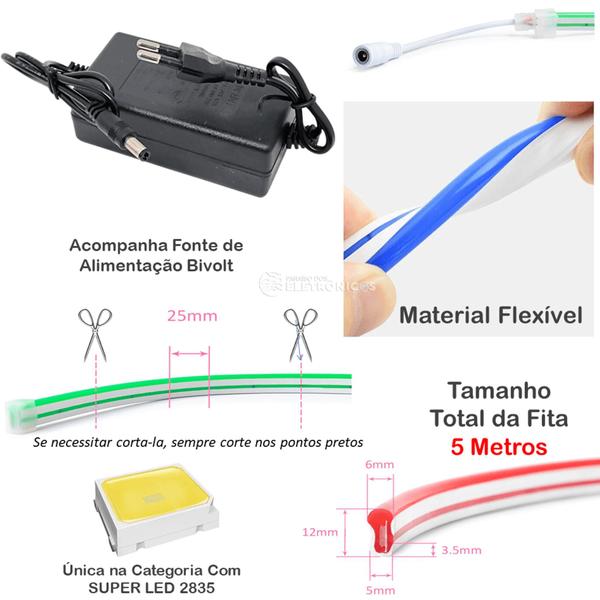 Imagem de Fita De Led Luminoso Letreiro Fachada Comércio Flexível Vermelho FITANEONFON