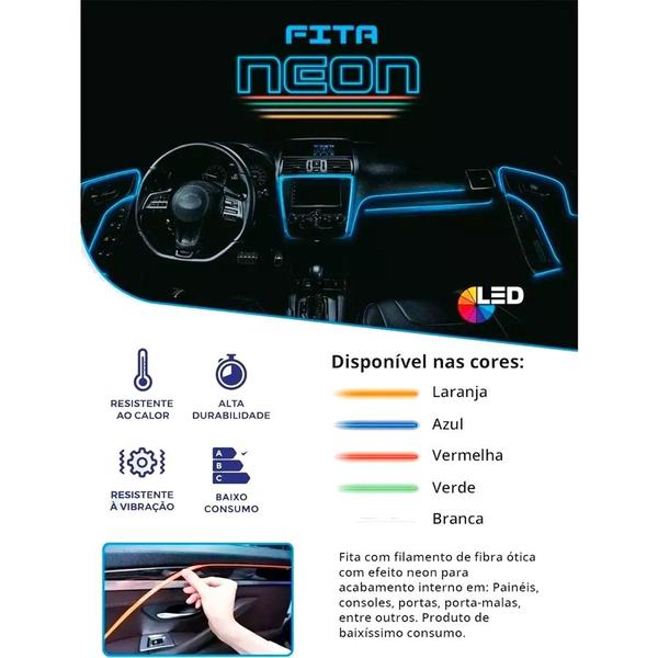 Imagem de Fita De Led Neon Decoração Automotiva Painel Carro 12v fibra ótica 1m Várias Cores painel top luxo