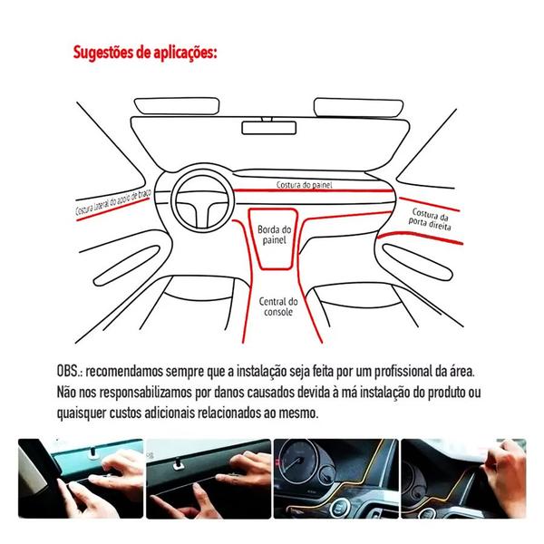 Imagem de Fita De Led Neon Decoração Automotiva Painel Carro 12v fibra ótica 1m Várias Cores painel top luxo