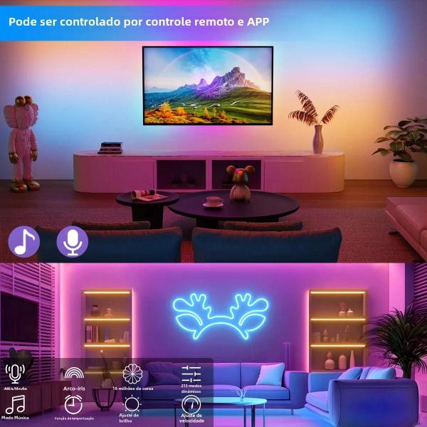 Imagem de Fita de LED Neon RGB 5V - 1m a 5m - Flexível, à Prova d'Água com Controle Remoto Bluetooth