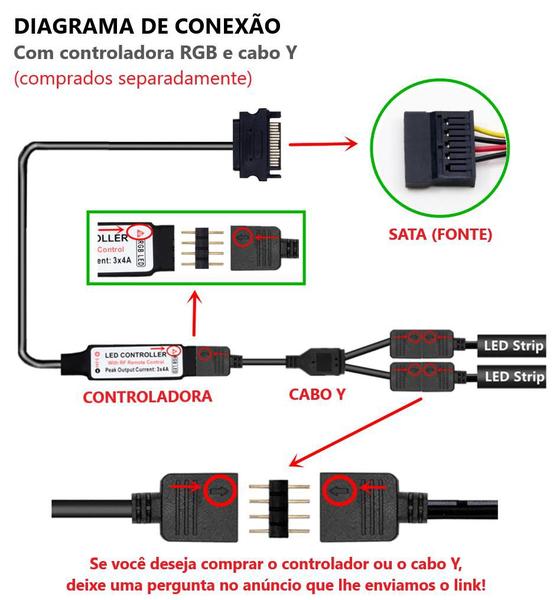 Imagem de Fita de Led RGB 4pin 12v Sync Aura 500mm para Gabinete Gamer