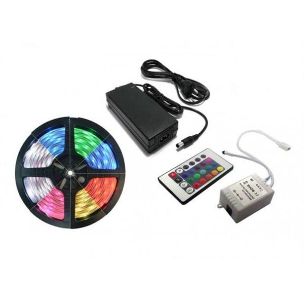 Imagem de Fita de Led RGB 5 metros a prova dágua Dupla Face 5050w 12v 300 Leds com Fonte e Controle - Jikatec