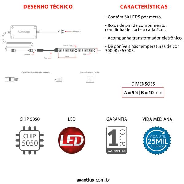 Fita de Led Rgb 5m com Transformador Avant Imagem de Fita de Led Rgb 5m com Transformador Avant