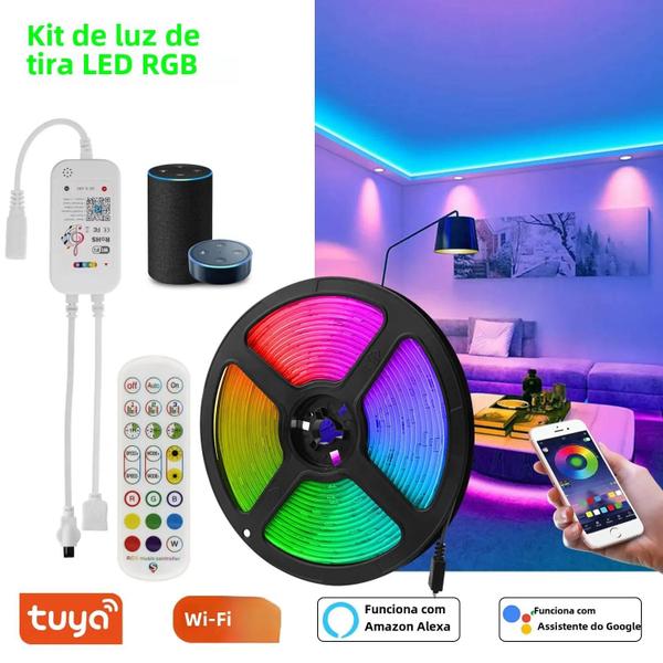 Imagem de Fita de LED RGB Wi-Fi Smart - Controle por Voz Alexa e Tuya - 5m e 20m - Decoração de Quarto