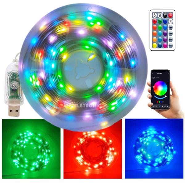 Imagem de Fita De Led RGBW Colorida Com Controle Remoto E App Bluetooth Iluminação Decorativa TB5082