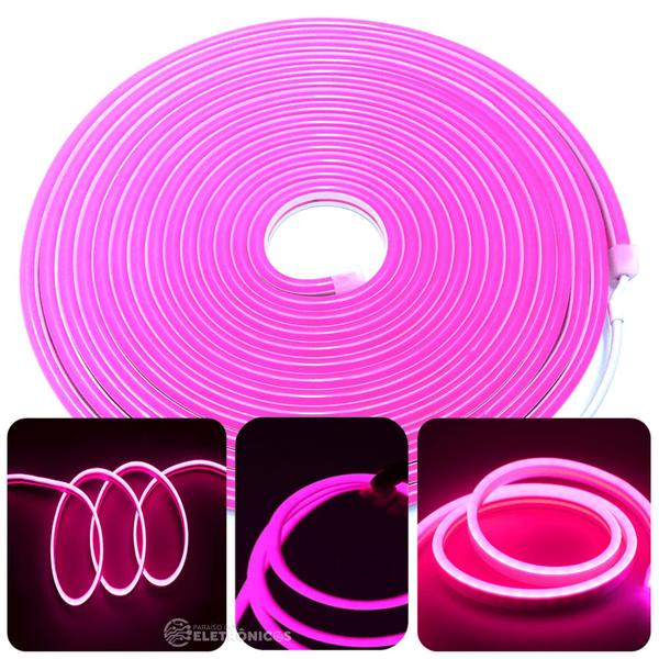 Imagem de Fita De LED Rosa Neon 12v Para Decoração da Casa Flexível IP67 à Prova d'água 5 Metros - FITANEON