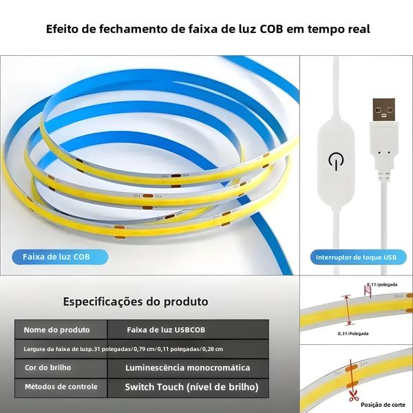 Imagem de Fita de LED USB com Sensor de Toque - Dimmer, Alta Densidade e 5V para Decoração de Casa