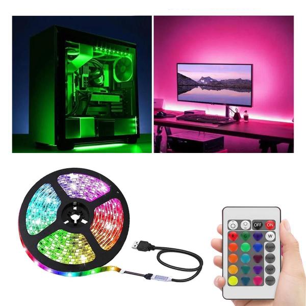 Imagem de Fita De Led Usb Rgb 5Metros Controle 5V Embutido P/Tv Pc