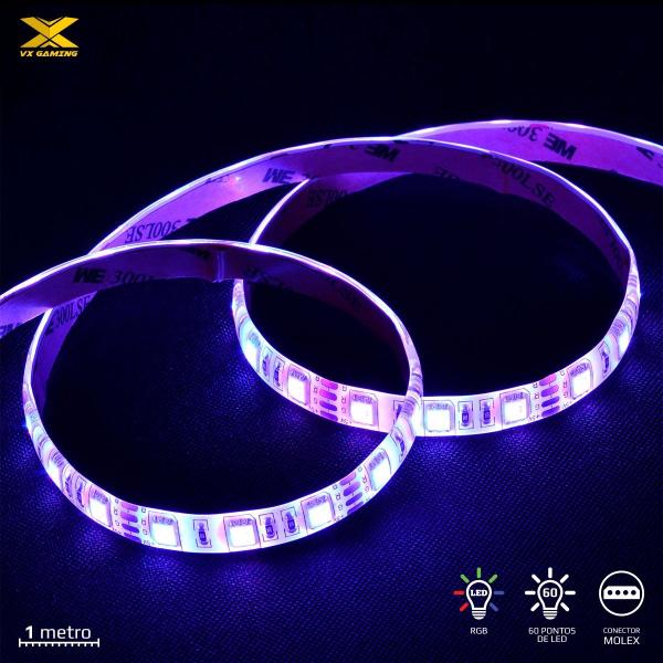 Imagem de Fita De Led Vx Gaming Rgb Com Controlador Conexão Molex 60 Pontos De Led 1 Metro - Lrm1