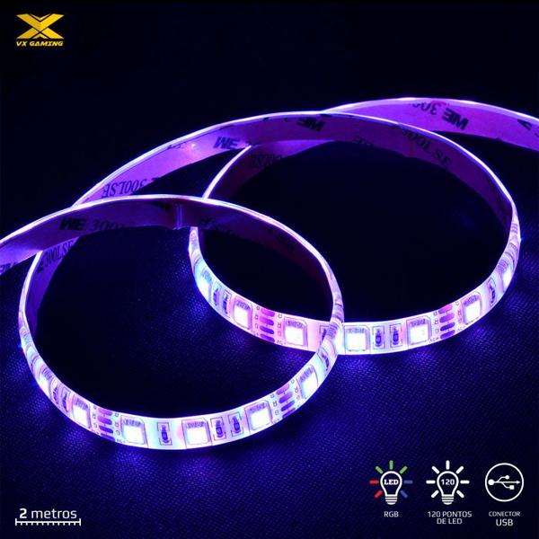 Imagem de Fita De Led Vx Gaming Rgb Com Controlador Conexão Usb 120 Pontos De Led 2 Metros - Lru2