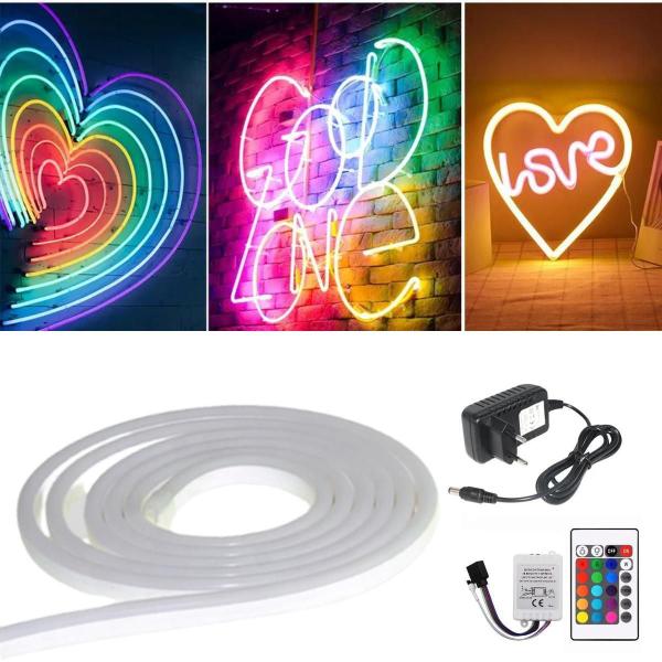 Fita De Silicone Led Neon Rgb 5M 12V Com Controle E Fonte - CBC Imagem de Fita De Silicone Led Neon Rgb 5M 12V Com Controle E Fonte