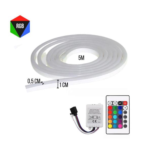 Fita De Silicone Led Neon Rgb 5M 12V Com Controle E Fonte - CBC Imagem de Fita De Silicone Led Neon Rgb 5M 12V Com Controle E Fonte