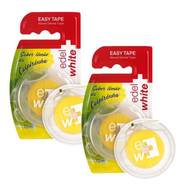 Imagem de Fita Dental Encerada Easy Tape Limão 70m Edel White Kit c/ 2