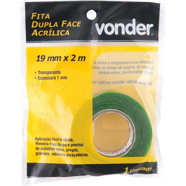 Imagem de Fita dupla face acrílica 19mmx2m incolor - Vonder