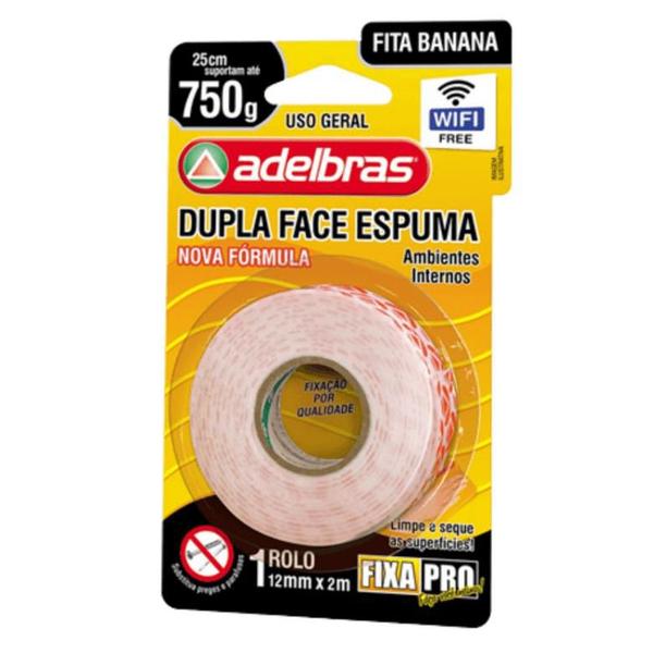 Imagem de Fita dupla face espuma fixa pro 12mm x 2m - adelbras