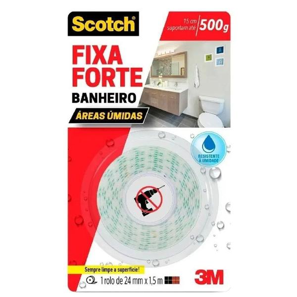 Imagem de Fita Dupla Face Fixa Forte Banheiro 24mm x 1m Scotch 3M 500g