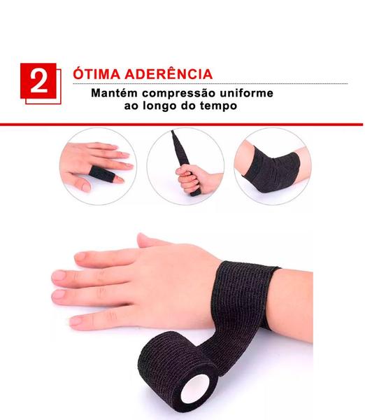 Fita Elástica Preta Kit 6 Bandagens Adesiva Esportiva 5x4,5 mts - Estilo Boleiro Imagem de Fita Elástica Preta Kit 6 Bandagens Adesiva Esportiva 5x4,5 mts